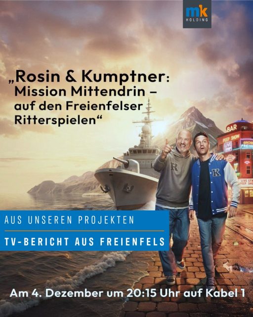 Mitten im Mittelalter – und wir waren dabei. ⚔️🔥
Bei den Freienfelser Ritterspielen wurde für die neue Doku „Rosin & Kumptner: Mission Mittendrin!“ gedreht – und wir durften das Team der TV-Produktion direkt vor Ort begleiten. Zwischen Turnierplatz, Marktständen und gespannter Festival-Atmosphäre waren Alexander Kumptner und Frank Rosin zwei Tage lang komplett im Ritter-Feeling unterwegs. 🎥✨
📺 Ausstrahlung: 4.12., 20:15 Uhr auf Kabel Eins & Joyn
Reinschauen? Definitiv! 👀
#ritterspiele #freienfels #rosinundkumptner #missionmittendrin #tvproduktion #eventagentur #behindthescenes #mittelalterfestival