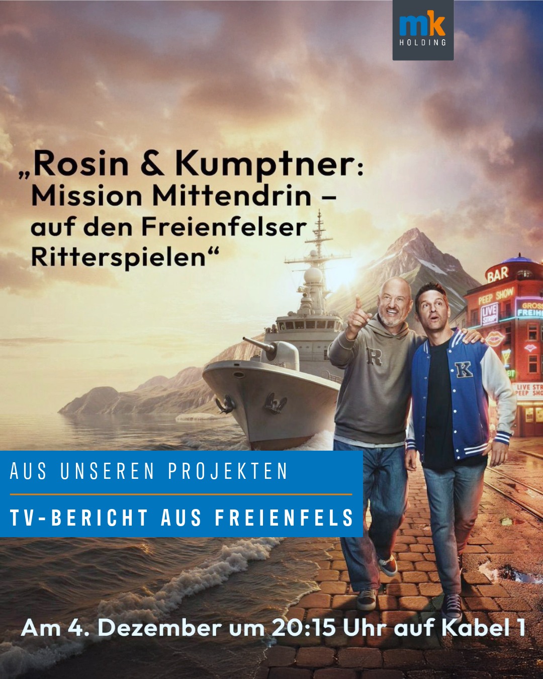 Mitten im Mittelalter – und wir waren dabei. ⚔️🔥
Bei den Freienfelser Ritterspielen wurde für die neue Doku „Rosin & Kumptner: Mission Mittendrin!“ gedreht – und wir durften das Team der TV-Produktion direkt vor Ort begleiten. Zwischen Turnierplatz, Marktständen und gespannter Festival-Atmosphäre waren Alexander Kumptner und Frank Rosin zwei Tage lang komplett im Ritter-Feeling unterwegs. 🎥✨
📺 Ausstrahlung: 4.12., 20:15 Uhr auf Kabel Eins & Joyn
Reinschauen? Definitiv! 👀
#ritterspiele #freienfels #rosinundkumptner #missionmittendrin #tvproduktion #eventagentur #behindthescenes #mittelalterfestival