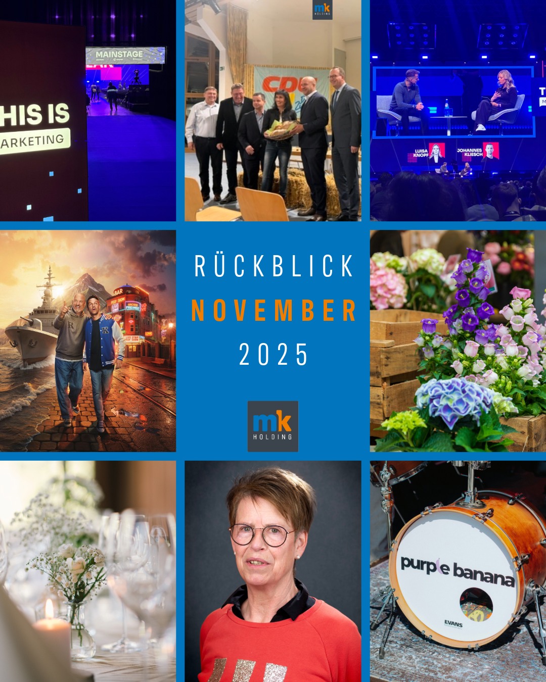 ✨ November Recap – Unser Monat in Momenten
Ein Monat voller Begegnungen, Projekte und neuer Impulse – genau so lieben wir es 🧡💙
🧭 Branchentrends live: Unser Besuch auf der This is Marketing Messe – frische Ideen, starke Inspiration und spannende Gespräche.
🌿 Politischer Austausch: Ein besonderes Event mit dem Minister Ingmar Jung – Themen, die bewegen, und Einblicke, die bleiben.
⚔️ Projektfokus: Vorstellung des TV-Berichts von den Freienfelser Ritterspielen 2025.
📋 Mehr Planbarkeit für euch: Neue Event Checks, die eure Eventplanung noch sicherer und präziser machen.
🌹 Jetzt bewerben: Der Call für Standbewerbungen zum Rosenfest in Steinfurth ist gestartet.
🤝 Team-Spotlight: Wir stellen vor: Christa Schäfer
🎶 Konzert-Tipp: Die Purple Bananas stehen in den Startlöchern – Vorfreude pur.
Der November hat gezeigt: Vielfalt macht unsere Arbeit stark.
➡️ Folgt uns für mehr Einblicke, Event-Know-how und Projektstories.
#Monatsrückblick #Eventagentur #MKHolding #Eventplanung #KMUEvents #HessenEvents #BehindTheScenes #EventInsights #Projektvielfalt #Agenturalltag