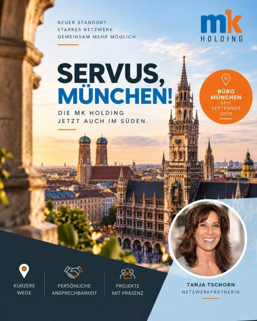 Servus, München! 🥨🏔️ Jetzt ist es offiziell: Die MK Holding hat ein Büro in München eröffnet!

Für uns ist das ein ganz besonderer Moment. Seit September sind wir auch im Süden vor Ort: kurze Wege, persönliche Ansprechbarkeit, Projekte mit Präsenz. Wir freuen uns riesig auf alles, was hier entsteht!

Und unser Team wächst mit: Willkommen, Tanja Tschorn! Als selbstständige Partnerin bringt sie viele Jahre Erfahrung aus der Eventbranche mit und unterstützt uns projektbezogen.

Habt ihr ein Projekt in München oder Süddeutschland? Schreibt uns: info@holding-mk.de

#MKHolding #München #Büroeröffnung #Netzwerk #Eventmanagement